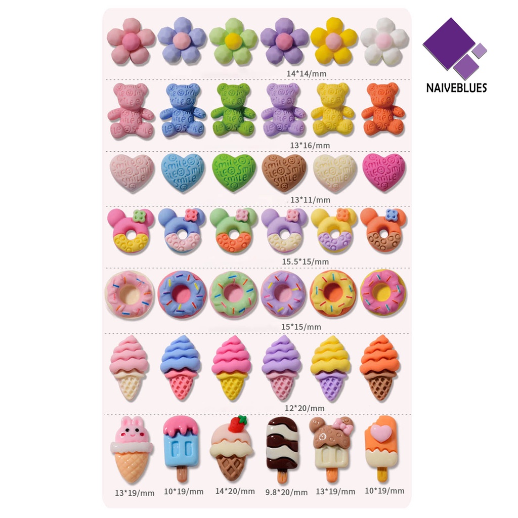 Naiveblue &gt; 12Pcs / Set Hiasan Kuku Motif Kartun Beruang / Bunga Bahan Resin Untuk Nail Art / Manicure DIY