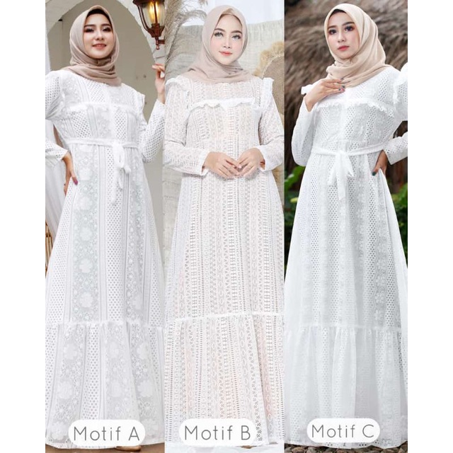 Gamis Brukat Putih Model Baru Batik dan serial Terbaru Best Seller Bahan Nyaman Dan Adem Premium 100
