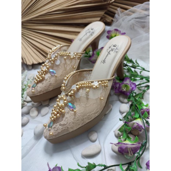 sepatu Ruby nude gold tinggi 9cm lancip