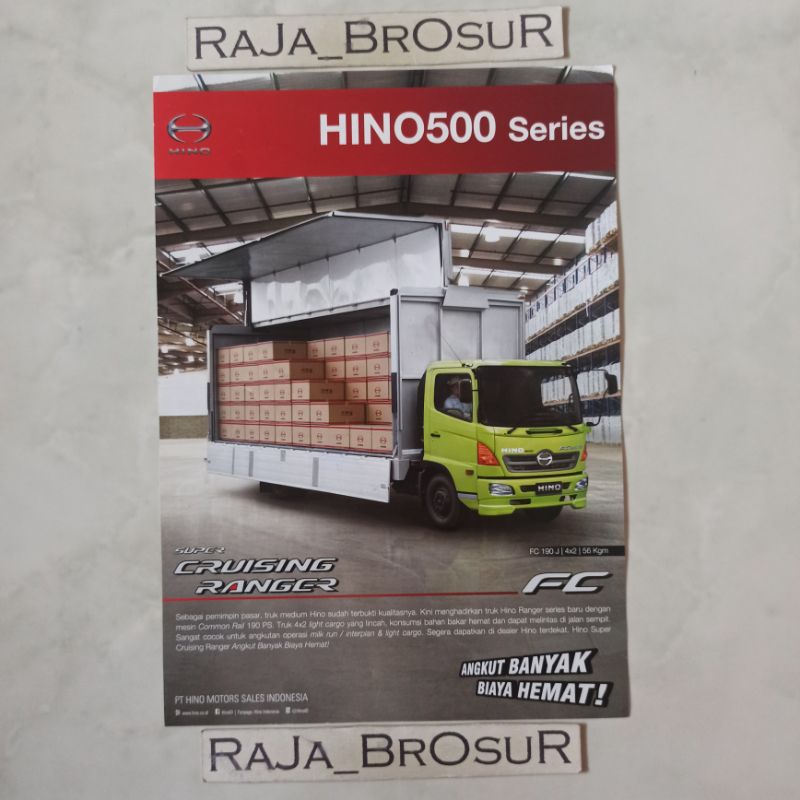 Poster brosur katalog flyer Hino 500 series super Cruising Ranger FC190J 4x2 56Kgm