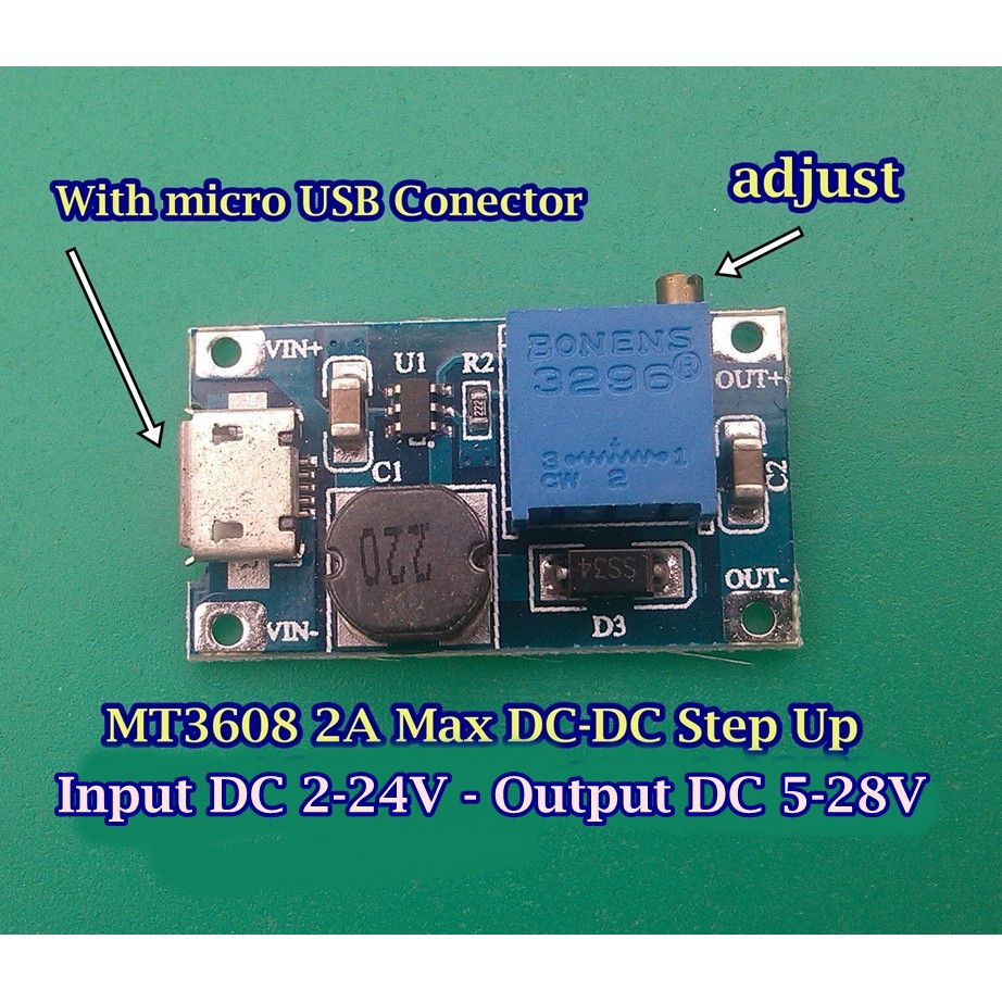 Modul Step Up Micro USB Adjustable 2A DC Booster Power Supply