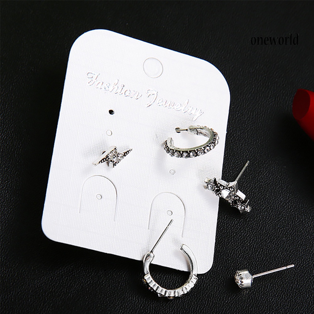 OW@ 5 Pcs Shiny Rhinestone Stars Lighting Ear Stud Earring Women Charm Jewelry Set