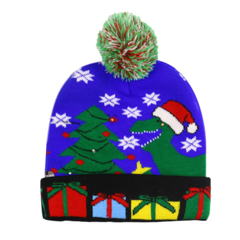 Topi Beanie Bahan Wol Rajut Desain Rusa Snowman Dengan Lampu LED Untuk Pesta Natal Halloween