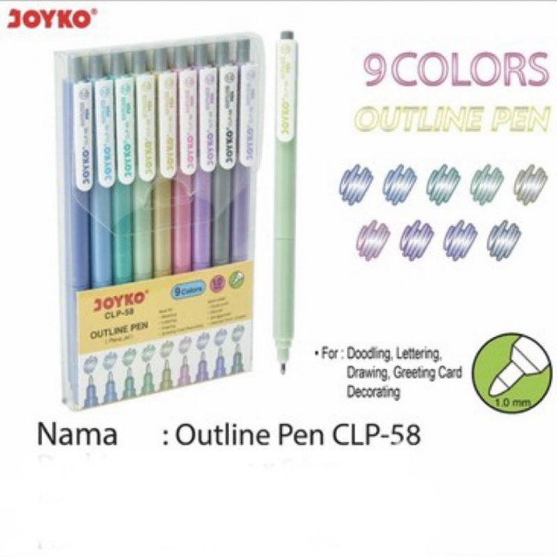 

Clp 58 Pulpen Jel Warna Outline Gel Pen Color Joyko CLP-58 9Warna 1.0 mm