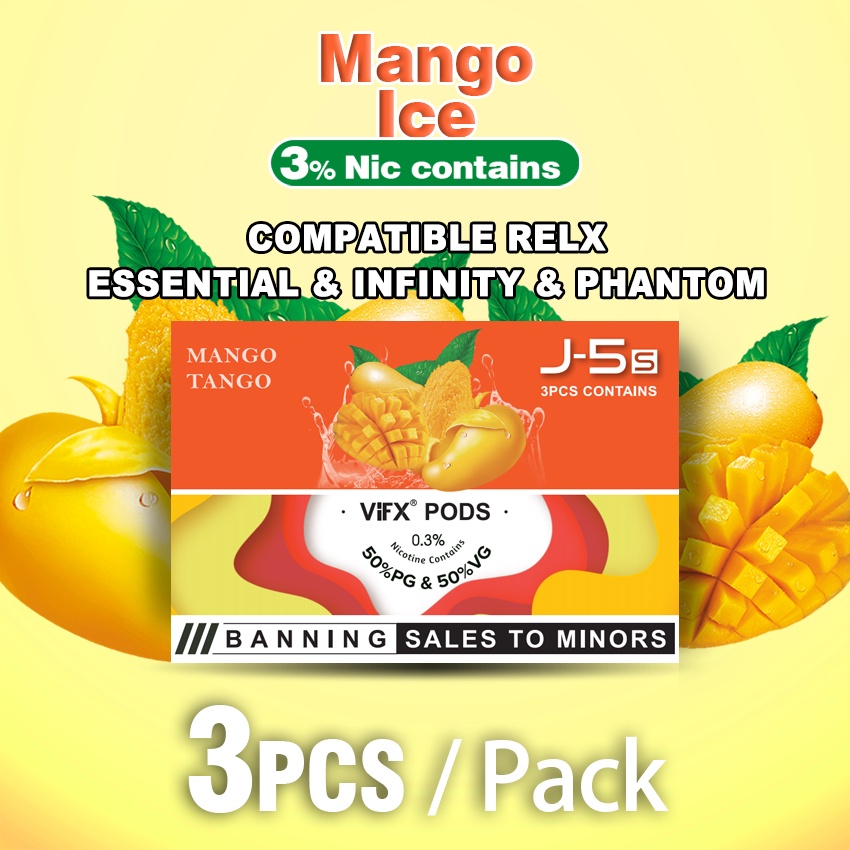 ViFX Compatible 100% RELX Essential Infinity Phantom Pod 3PCS Ice Mango Flavour 2.0ml