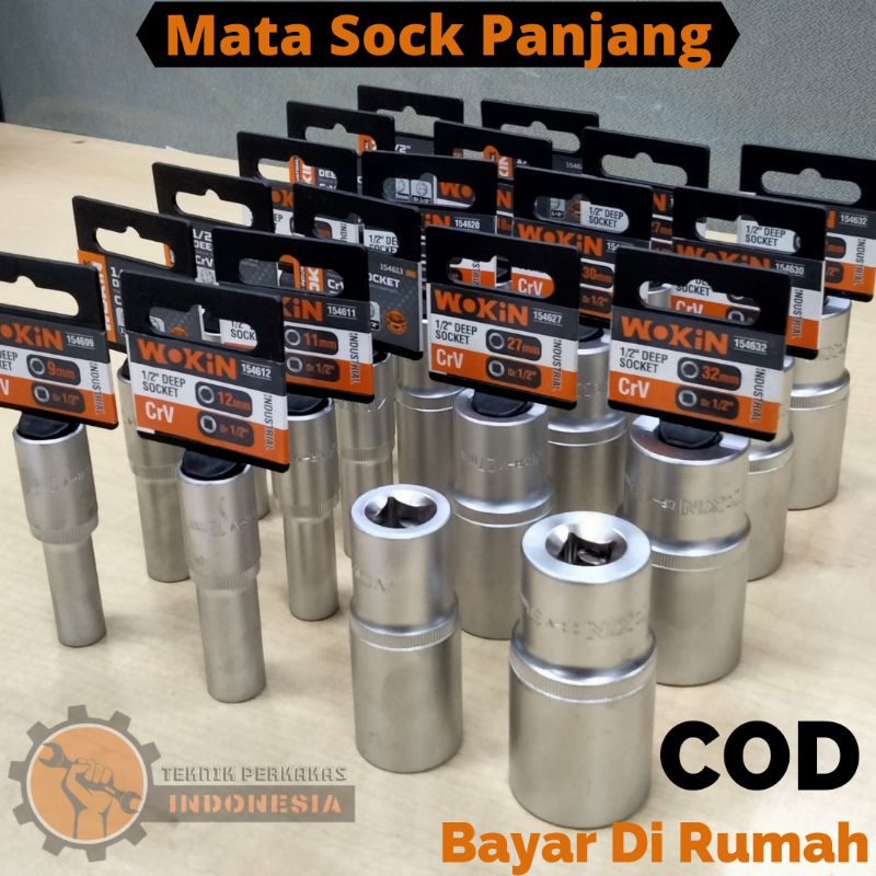 Kunci Sok Panjang Wokin 08-32mm - Deep Socket Shock CrV 1/2" 6PT 8-32mm Kunci sok wokin Kunci socket