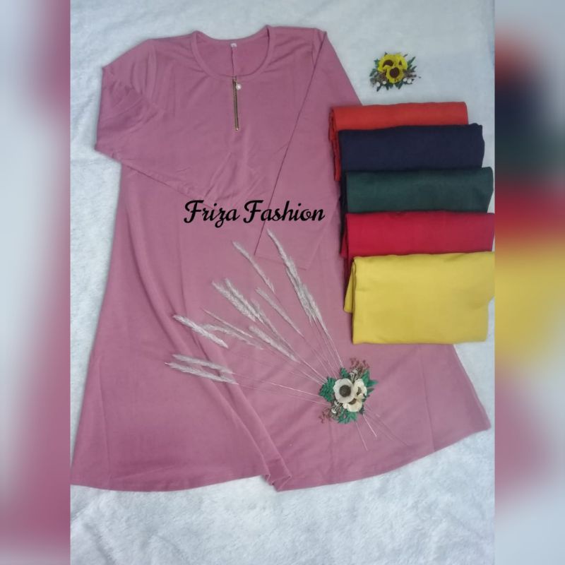 TUNIK MUSLIMAH BAHAN KAOS BABYTERRY BERKUALITAS / TUNIK KAOS BUSUI RESLETING DEPAN