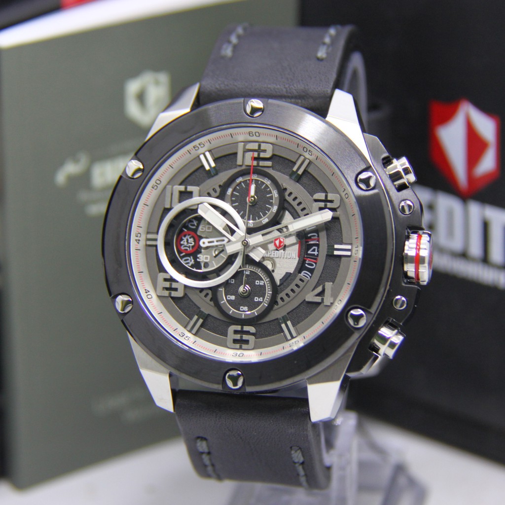 EXPEDITION 6752 PRIA BLACK SILVER ORIGINAL EXP6752 EXP 6752 JAM TANGAN COWOK ARLOJI COWOK TALI KULIT