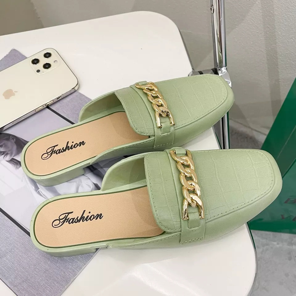 Sandal Slop Rantai Flat Shoes Wanita Import Sempurna1688