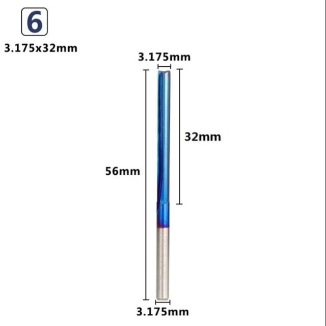 Straight end mill 3.175mm blue nano coated 2F