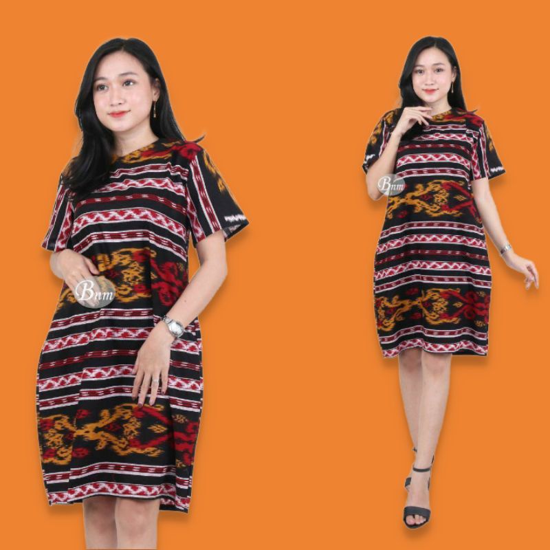 DRESS BATIK LENGAN PENDEK MODERN EKSKLUSIF HITAM MANIS