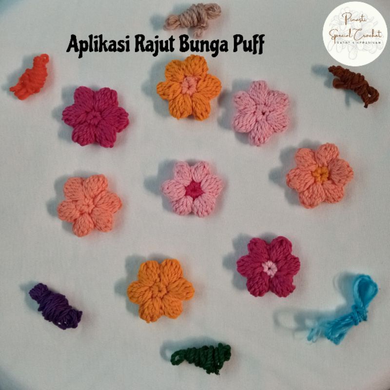 Aplikasi Rajut Bunga Puff Bahan Tas Dompet Taplak