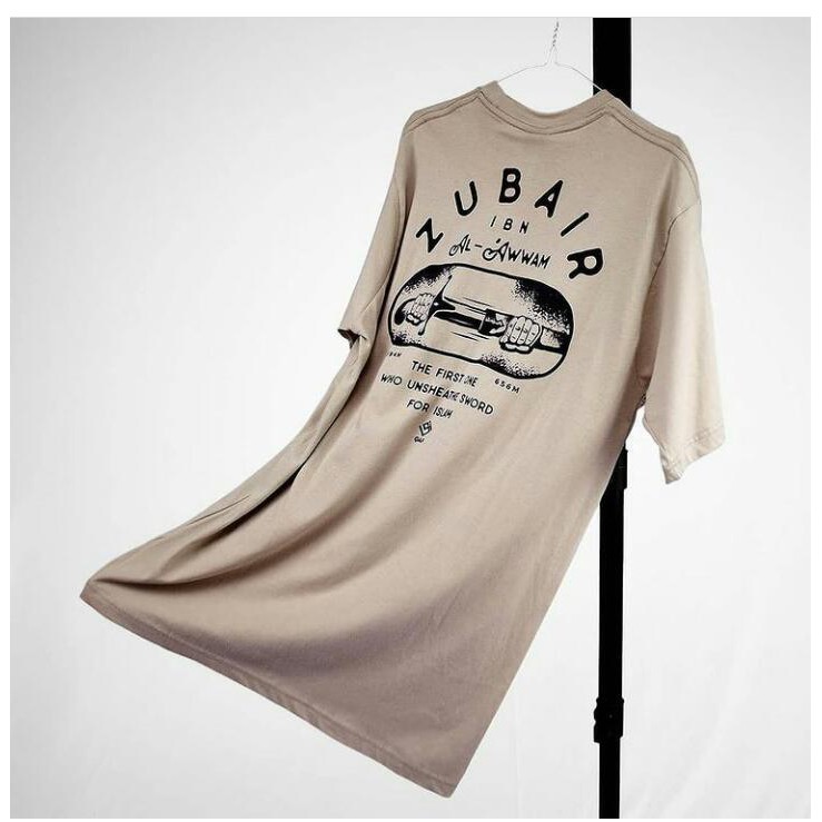 Kaos Muslim Pria Unik : Qaf Apparel Original Sejarah Islam  Ukuran M,L,XL,XXL Zubair Bin Awwam