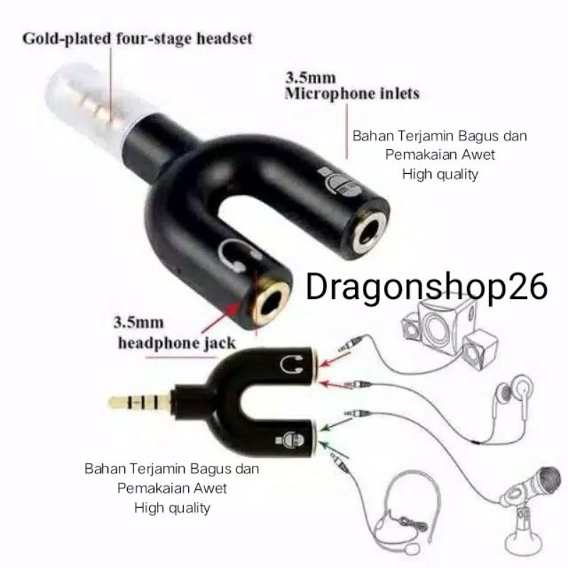 Audio Splitter Jack 3.5mm to dual female U Shape 2in1 (Mic &amp; Audio)