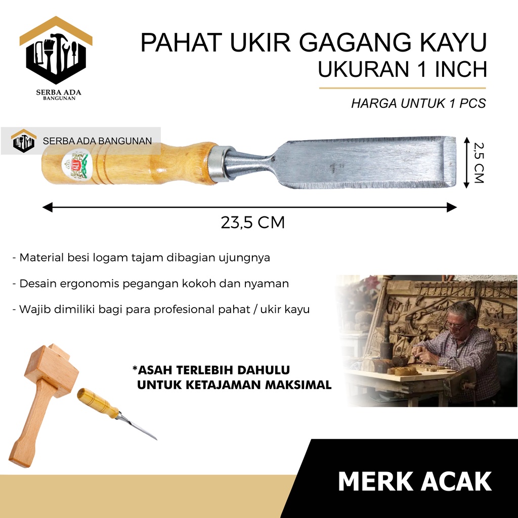 PAHAT KAYU GAGANG 1/2 1 3/4 INCH / ALAT UKIR TATAH SERBAGUNA PERTUKANGAN TERMURAH MEMAHAT MENGIKIS