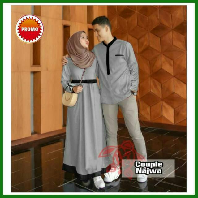 Baju Couple Set Busana Muslim Pria Dan Wanita Gamis Pasangan Murah Suami Istri Syari Kekinian Modern