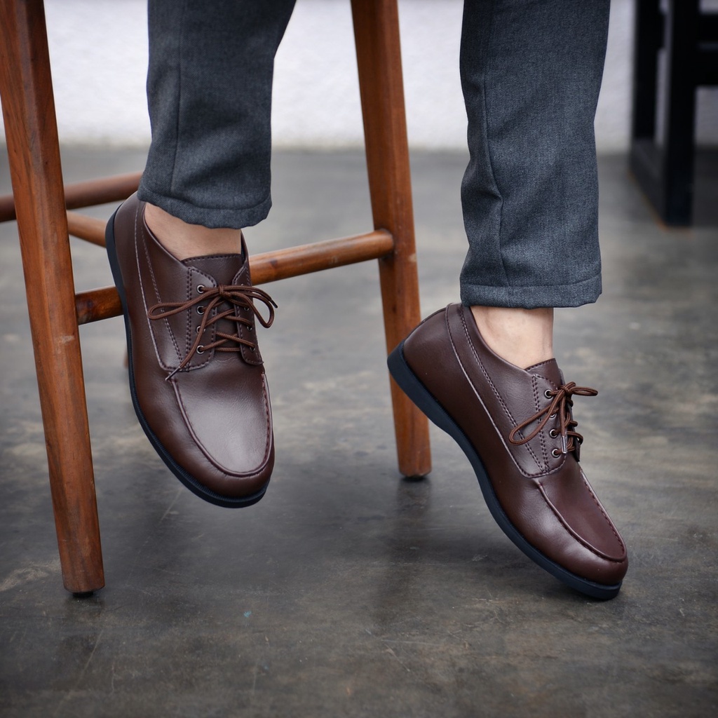 RIONZ PIRES - SepatuFormal Pantofel Pria Resmi Formal Tali Hitam Coklat Kulit PU Original Brown Black Kantor Kuliah Casual Gereja Pesta Kondangan Nikahan Kerja Perkantoran PNS Guru Gaya Trendy Kekinian Terlaris Murah