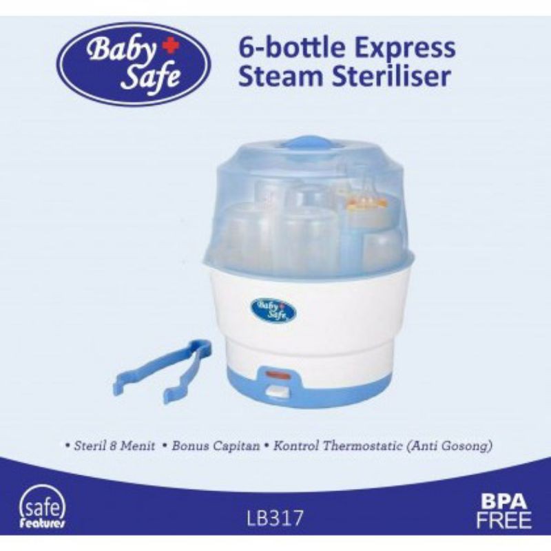 LB317 Baby Safe 6 Bottle Express Steam Sterilizer / Babysafe Alat Steril Botol Susu Bayi