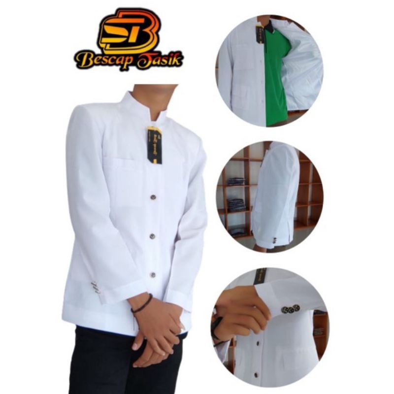 Jasko Polos Putih/Hitam Bescap Tasik Premium Jas Koko Pria Dewasa Fashion Muslim Pria Jas Mandarin J
