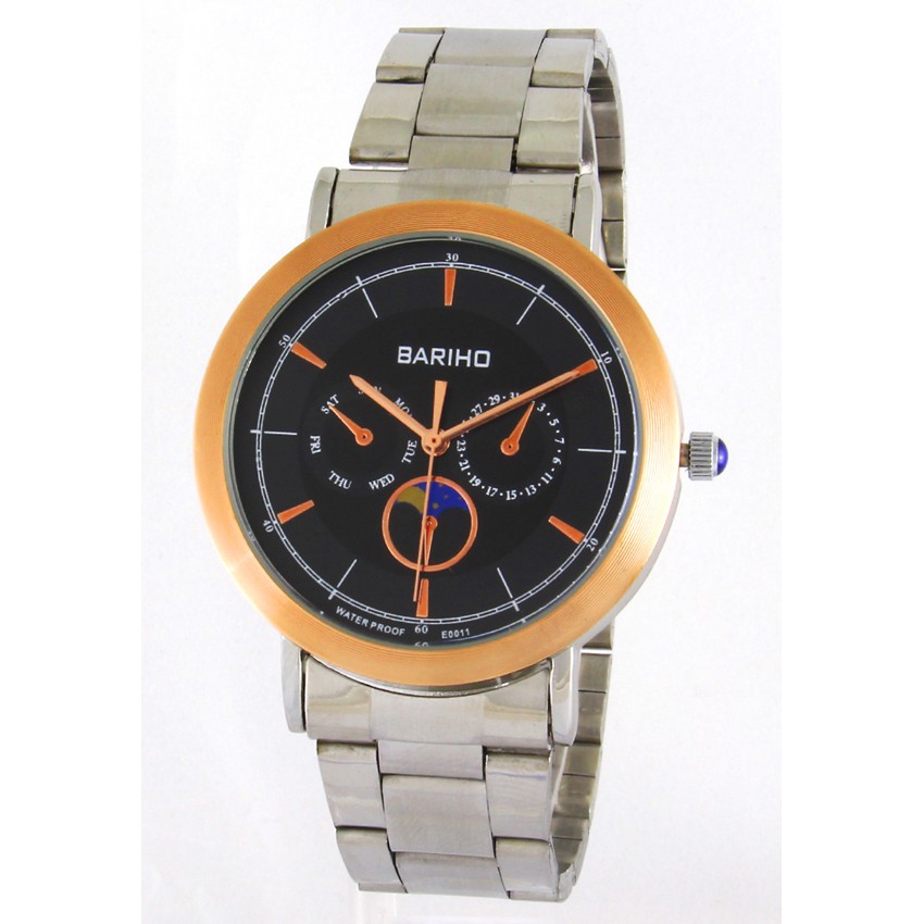 BARIHO BR E0011 BLACK GOLD Jam Tangan Analog Pria - Silver