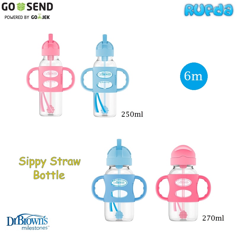 Dr Browns Milestone Sippy Straw Bottle Standardneck dan Wideneck Botol Sedotan Anak Bayi