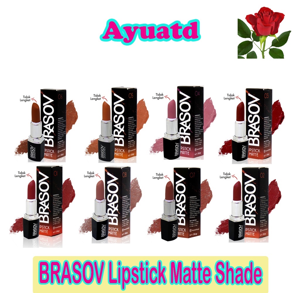 BRASOV Lipstick Matte Shade 8 warna Berbeda Lipstik Pigmented Perona Bibir