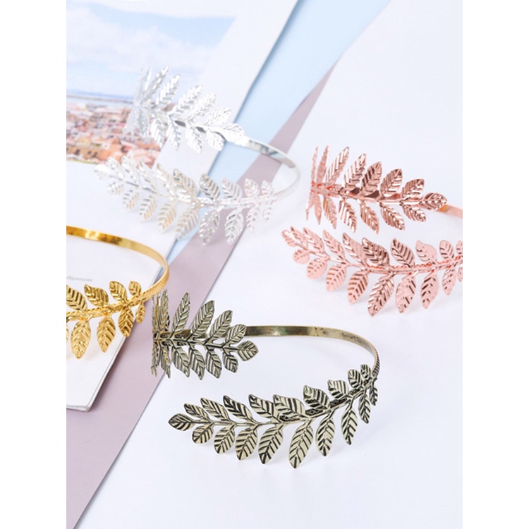 Gelang Lengan Atas Model Daun Bahan Metal Gaya Yunani Roman