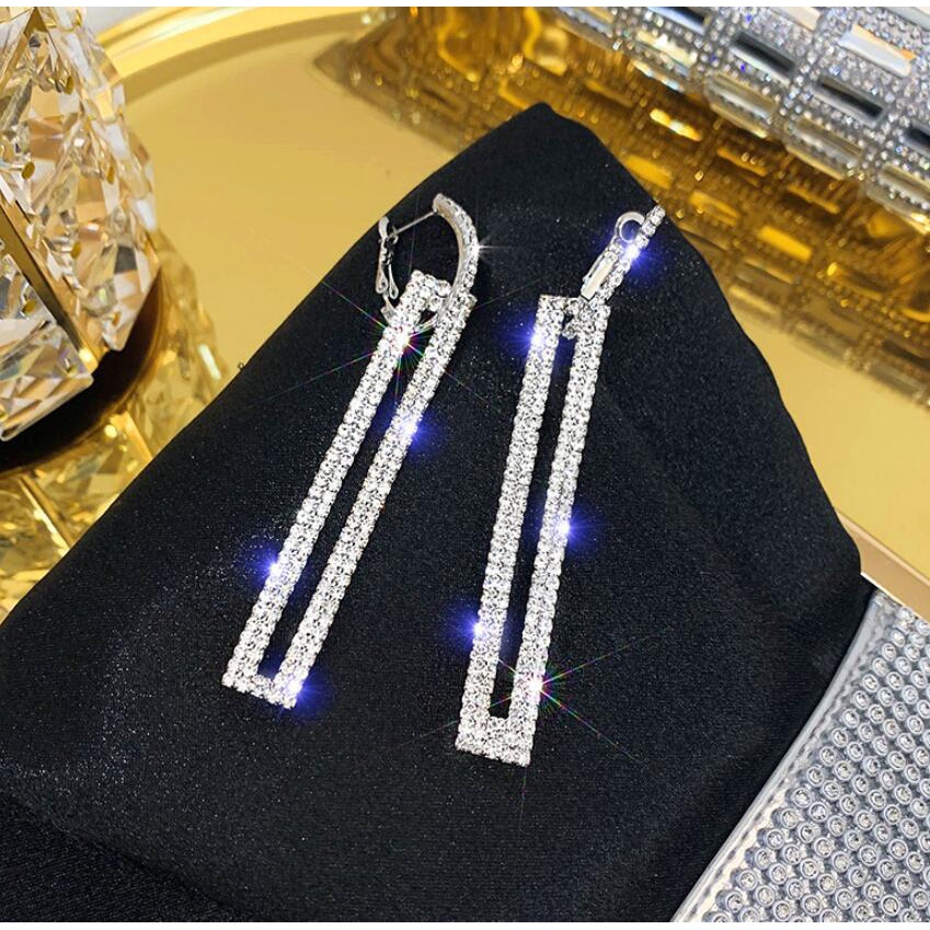 925 jarum perak temperamen fashion dan berlebihan Berlian persegi panjang anting-anting Korea anting