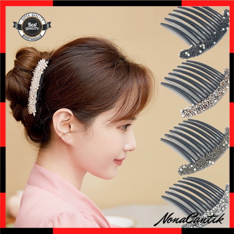 Sirkam Rambut Sanggul 10.5cm Pesta Impor dengan Aksesoris Permata Mutiara 7 Taring Diamond Pearl Hair Comb