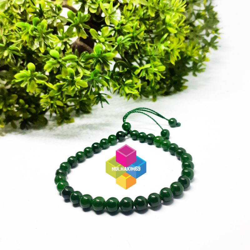 gelang tasbih batu natural giok hijau lumut 33 butir 6 mm asli
