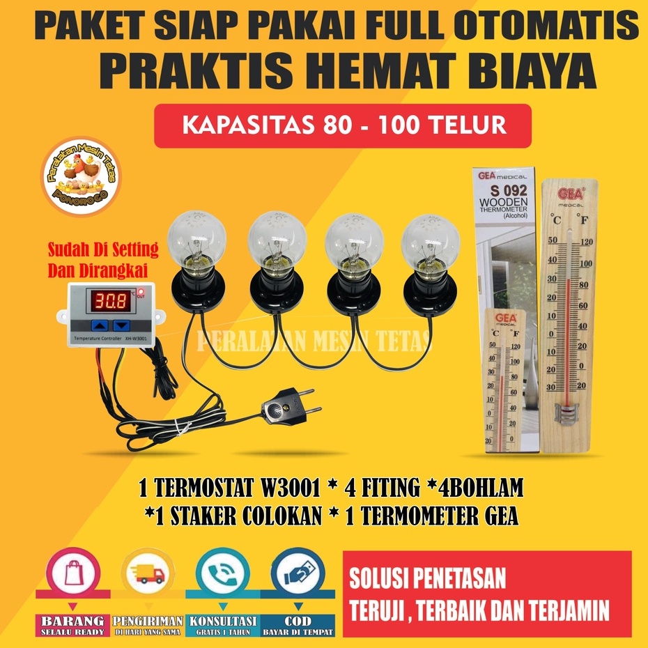 Paket Siap Pakai W3001 Kapasitas 20 Sampai 100 Butir Telur  Termostat Thermo-Hygrometer Termometer Gea Mesin Tetas