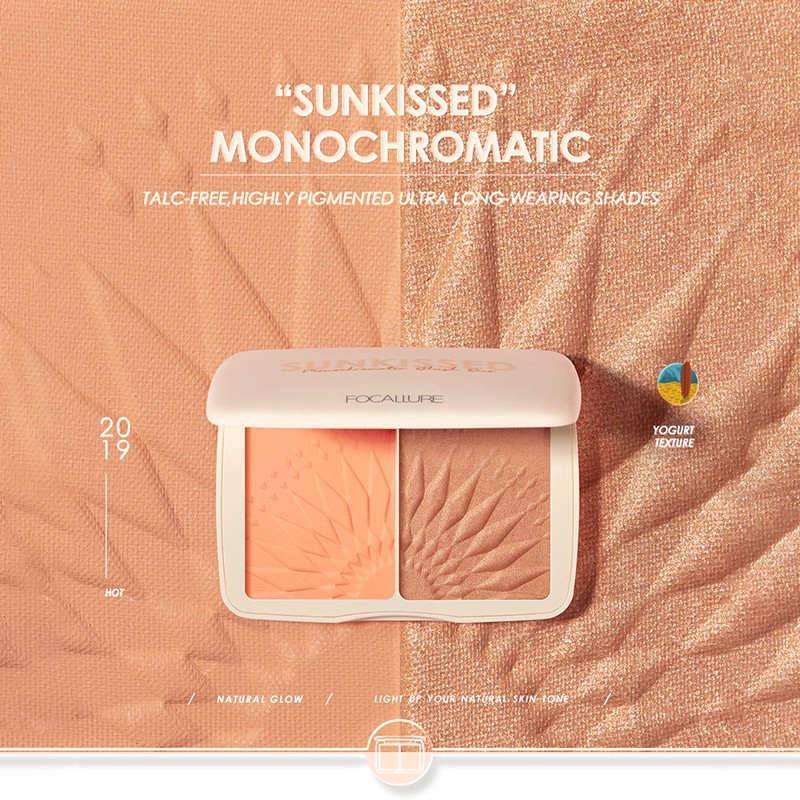 CLEARANCE SALE ! Focallure Sunkissed Monochromatic Compact Blush On Duo Palette Pipi FA125 FA 125 Perona Pemerah Pipi Tahan Lama Waterproof