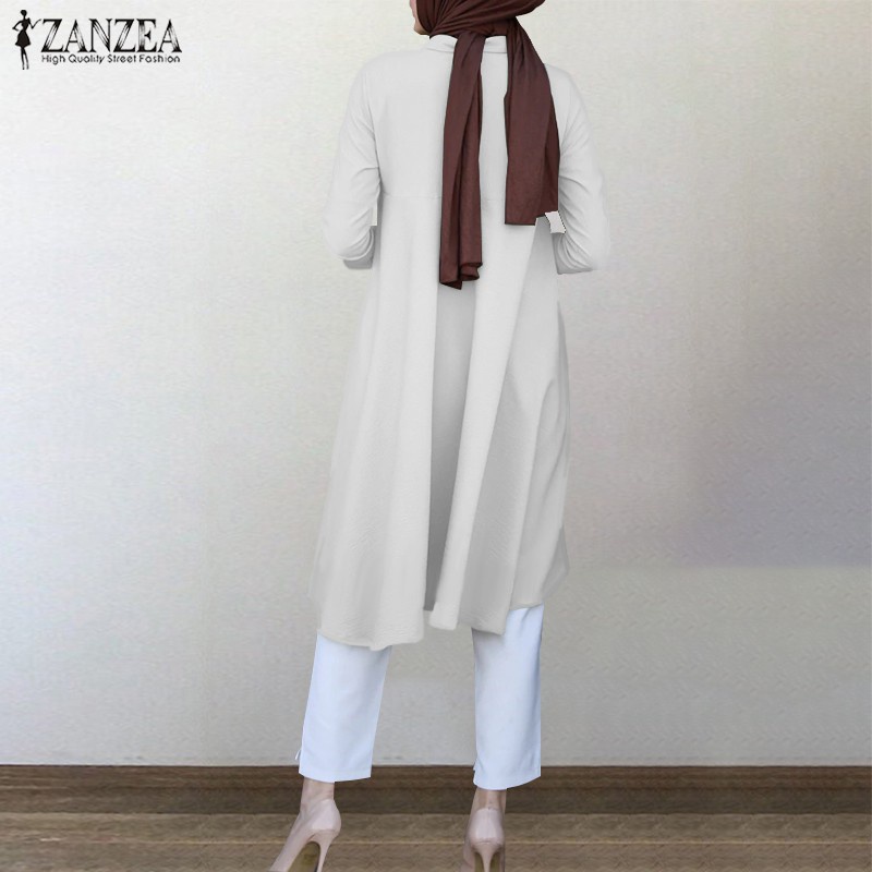 ZANZEA Women Casual Turn-Down-Collar Long Sleeve Muslim Blouse