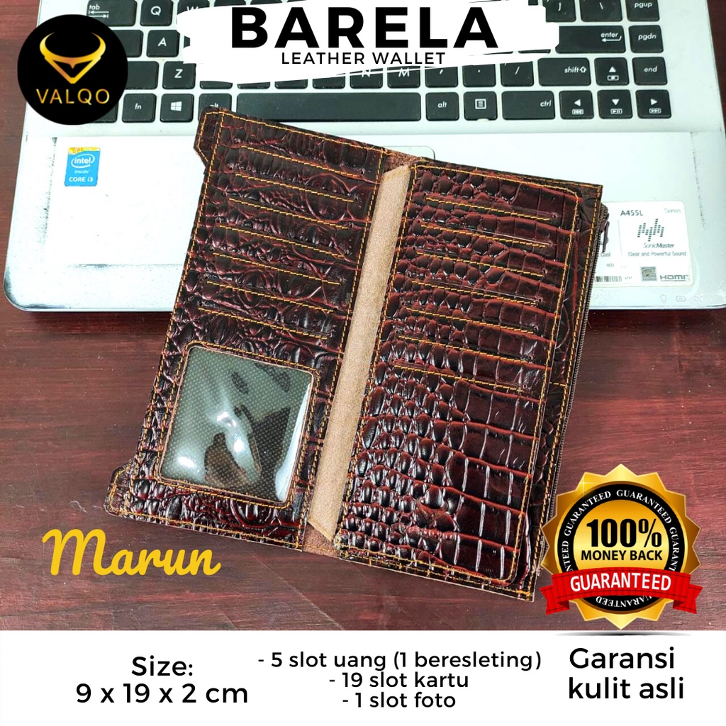 [VALQO] Dompet kulit BARELA Kulit Sapi motif Buaya untuk Pria Wanita Cewek Cowok COD