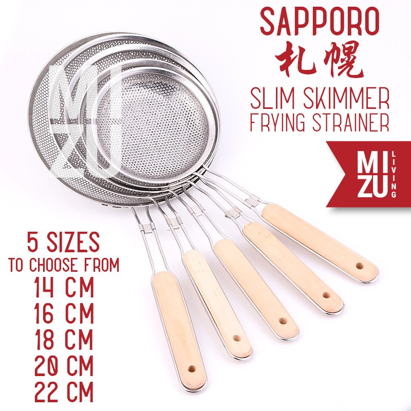 MIZU SAPPORO Serokan Masak Gorengan Lubang Besar Tirisan Mie Frier Strainer Stainless Steel