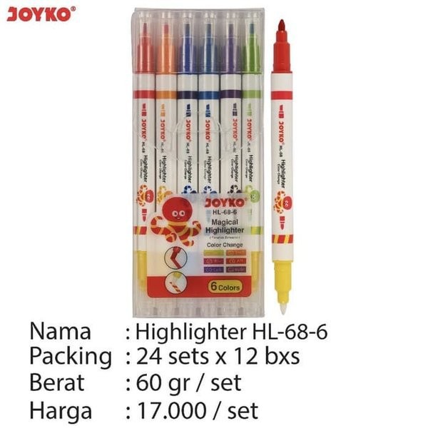 

Highlighter Penanda Joyko HL-68-6 1 Set 6 Pcs 6 Warna