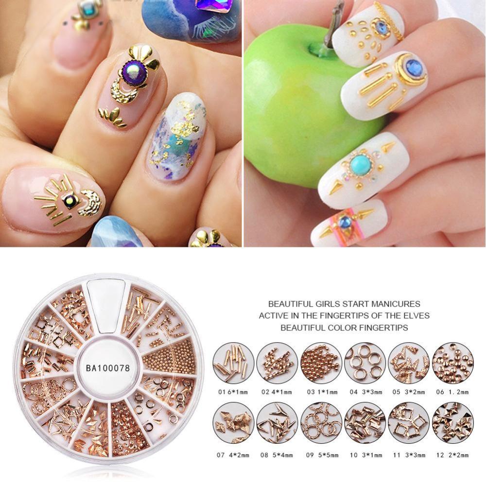 Timekey Hiasan Kuku 3D Aneka Bentuk Warna Rose Gold Untuk Nail Art DIY A9K2