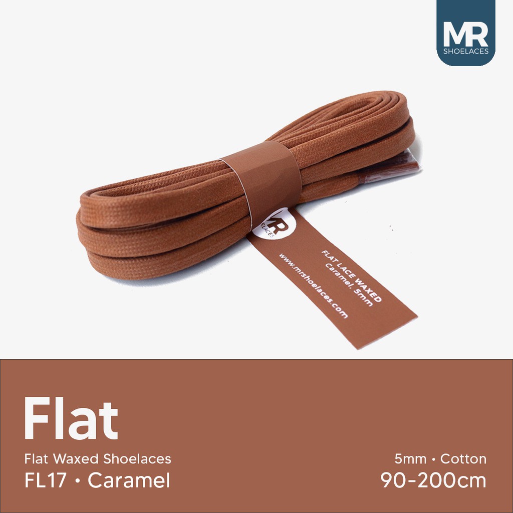 MR Shoelaces FL17 Caramel - Tali Sepatu Lilin 5mm Gepeng Flat Pipih (Waxed Laces) 90cm 100cm 120cm 150cm 200cm - Premium Shoelace