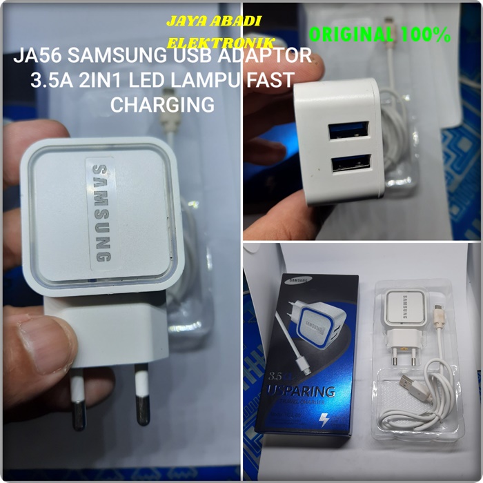 J56 SAMSUNG  ADAPTOR SET MICRO USB CAHRGER 2 PORT USB LED SUPPORT FAST CHRGING CASAN QUICK FLASH TRAVEL fast charging kabel data adaptor travel adapter androit casan quick charge quallcomm universal multi volt gadget tc qc bisa untuk segala jenis hp usb