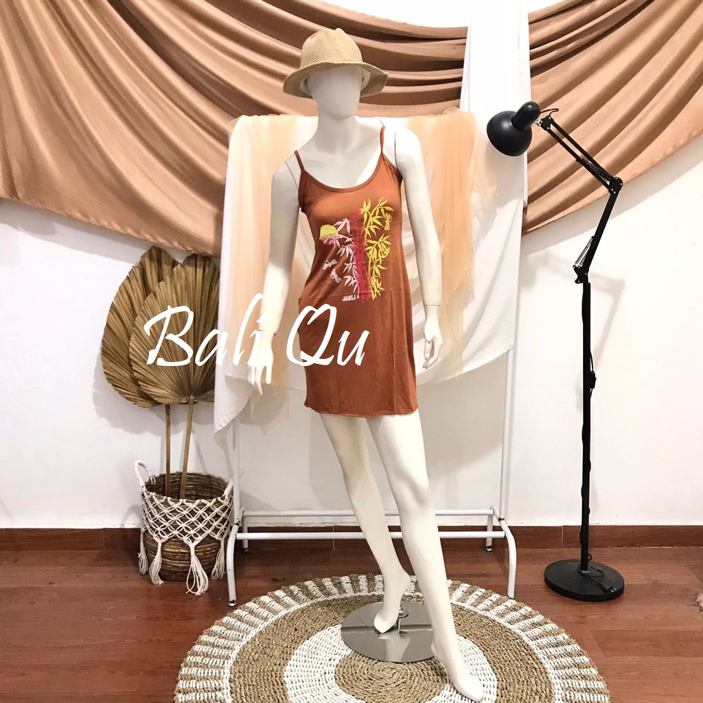Daster  Tali Satu Sablon Bambu Bali-CARAMEL