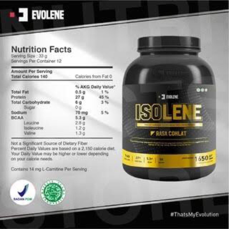 EVOLENE ISOLENE 1650 GR 50 SACHET SUPLEMEN SUSU FITNES FITNESS TINGGI PROTEIN GYM KESEHATAN MAKANAN