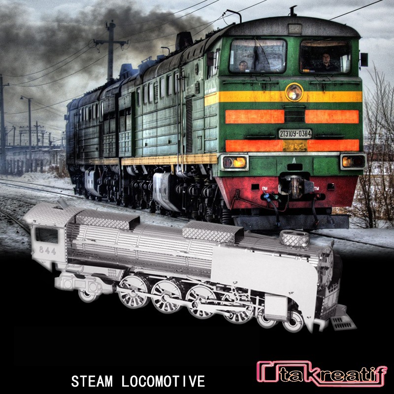 Puzzle 3D Metal Steam Locomotive - Miniatur Lokomotif Antik - Nano Puzzle 3D - Lokomotif Uap