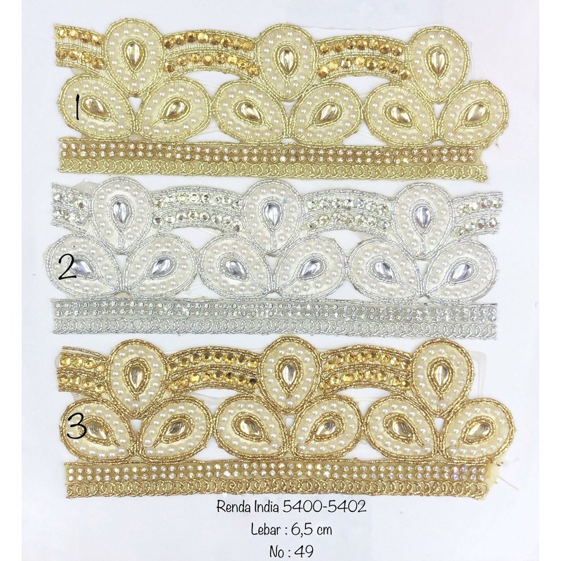 Renda India 5400-5402, Renda Baju, Renda Bordir, Renda Giper, Renda Katun, Lebar 7 cm