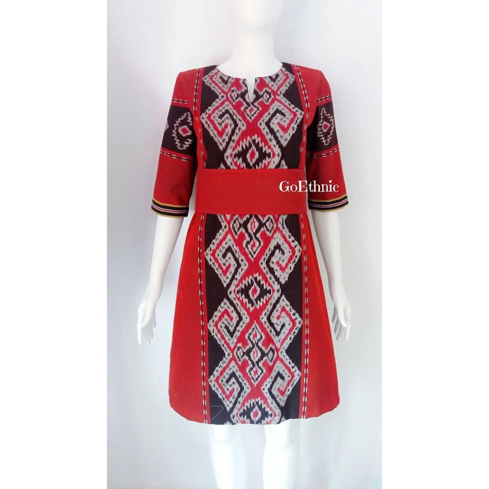 Dress leher V tenun jepara tenun blangket tenun troso