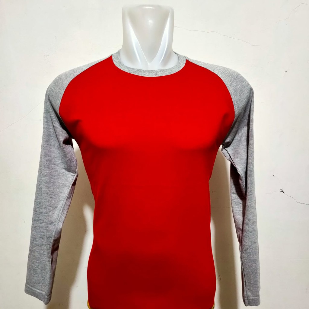 Noveli wear - Kaos polos reglan warna kombinasi lengan panjang Abu Misty | baju kaos raglan polos seragam pria wanita size M L XL