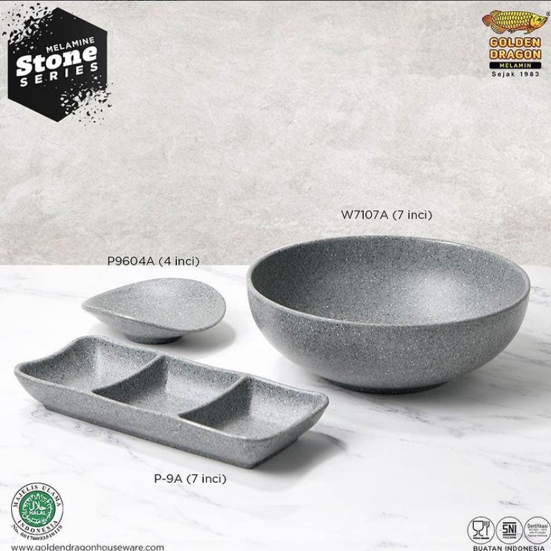 GOLDEN DRAGON TEMPAT SAMBAL ABU KOTAK 3 MELAMINE P9A SAUCE STONE SERIES