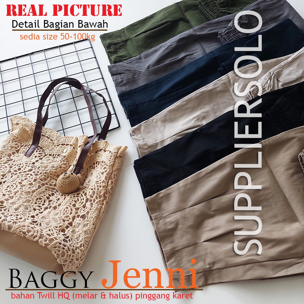 CELANA WANITA KOREA BAGGY JENNI TWILL PREMIUM SEDIA UKURAN 50KG-100KG BAHAN MELAR &amp; HALUS