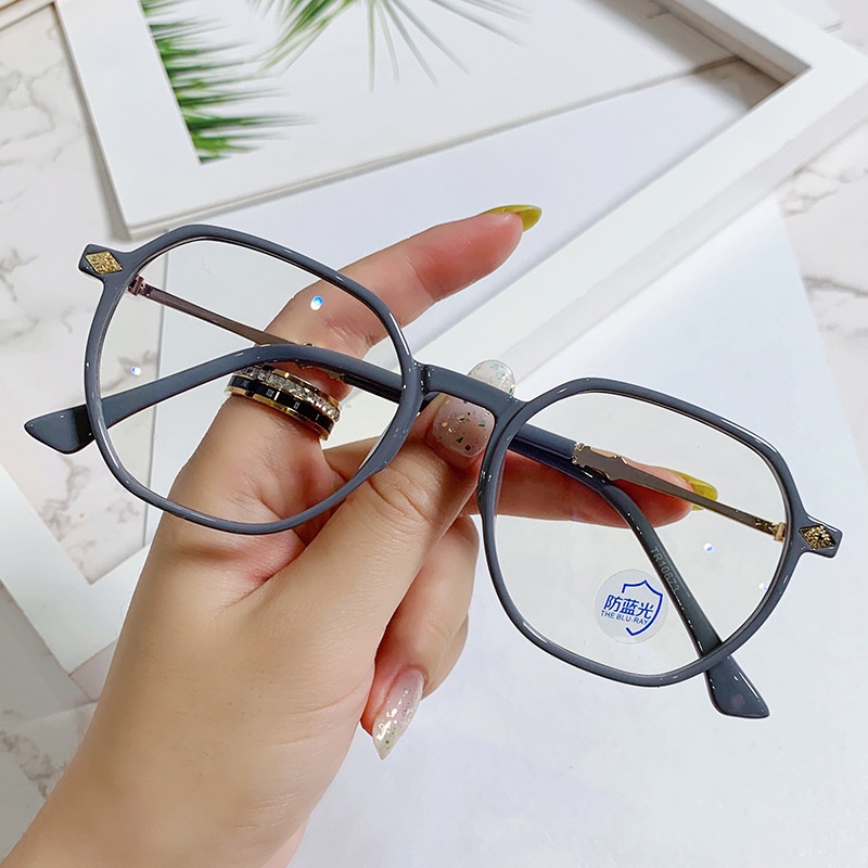 （YUZHU）COD New Fashion Transparan Oversized Frame Kacamata TR90 Kuil Logam Poligonal Kacamata Anti Cahaya Biru