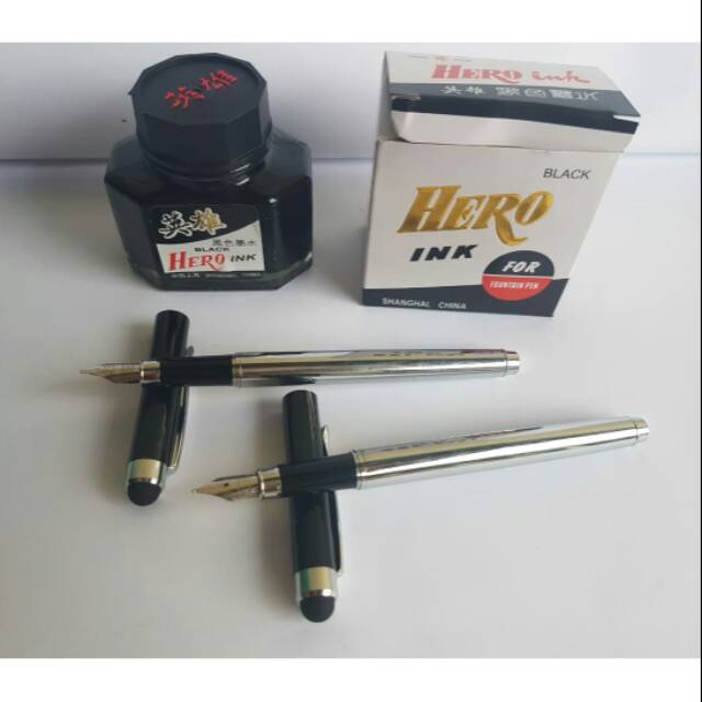 Paket murah Fountain pen STYLUS +Tinta HERO. Pena Pulpen tinta isi ulang.