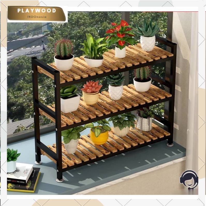 PROMO Wooden Shelf 2 Susun / Rak Kayu Besi IMPOR / Rak Serbaguna / Rak Samping